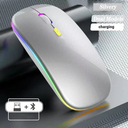 Rato sem fios recarregável de modo duplo, compatível com Bluetooth, 2.4G USB, para computador portátil, iPad, tablet e notebook, rato gaming