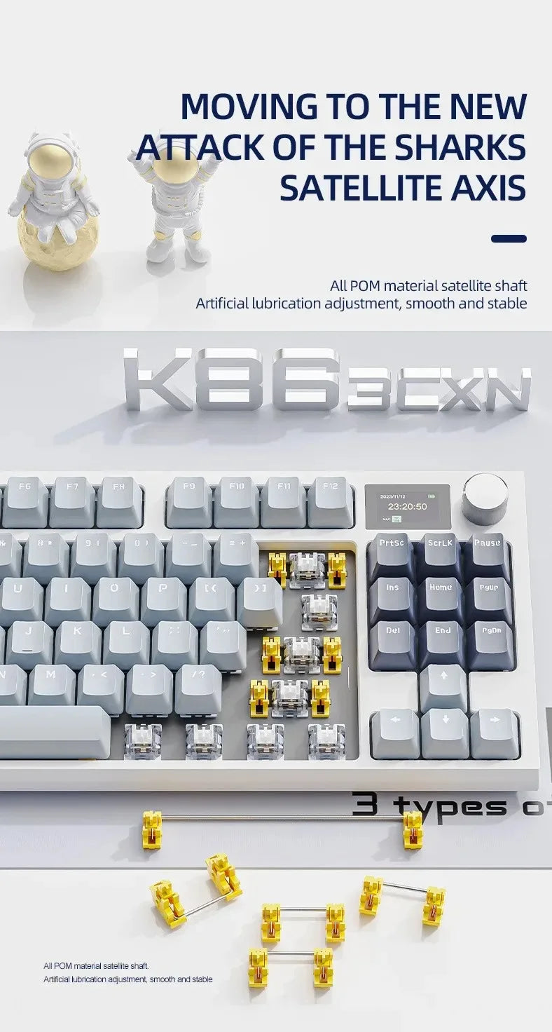 Attack Shark K86 Wireless Mechanical Keyboard, TFT Display, Metal Knob, RGB Backlit, Hot-Swappable, Bluetooth for Gaming & Office