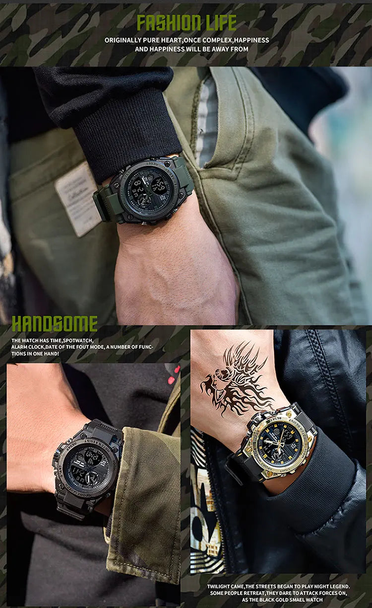SANDA Top Luxury Watches Men Military Army Mens Watch Waterproof Sport Wristwatch Dual Display Watch Male Relogio Masculino