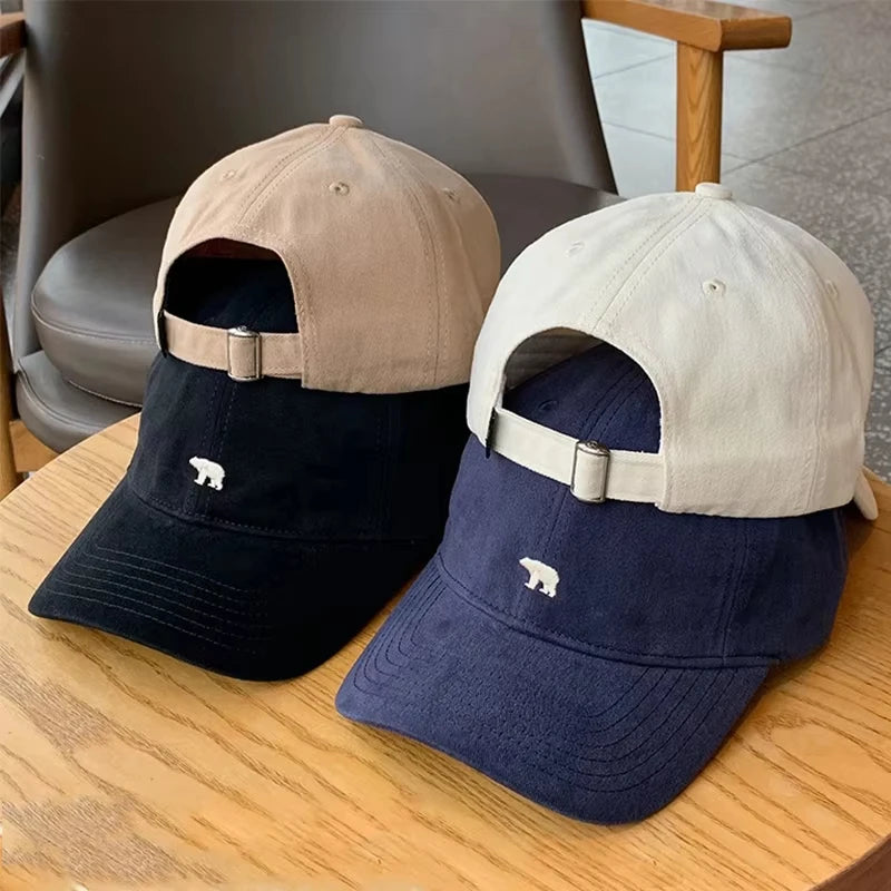 Polar Bear Embroidered Baseball Hats for Men and Women, Wide brims to Show Face, Small Retro Hats, Soft Top Duck Tongue Hats