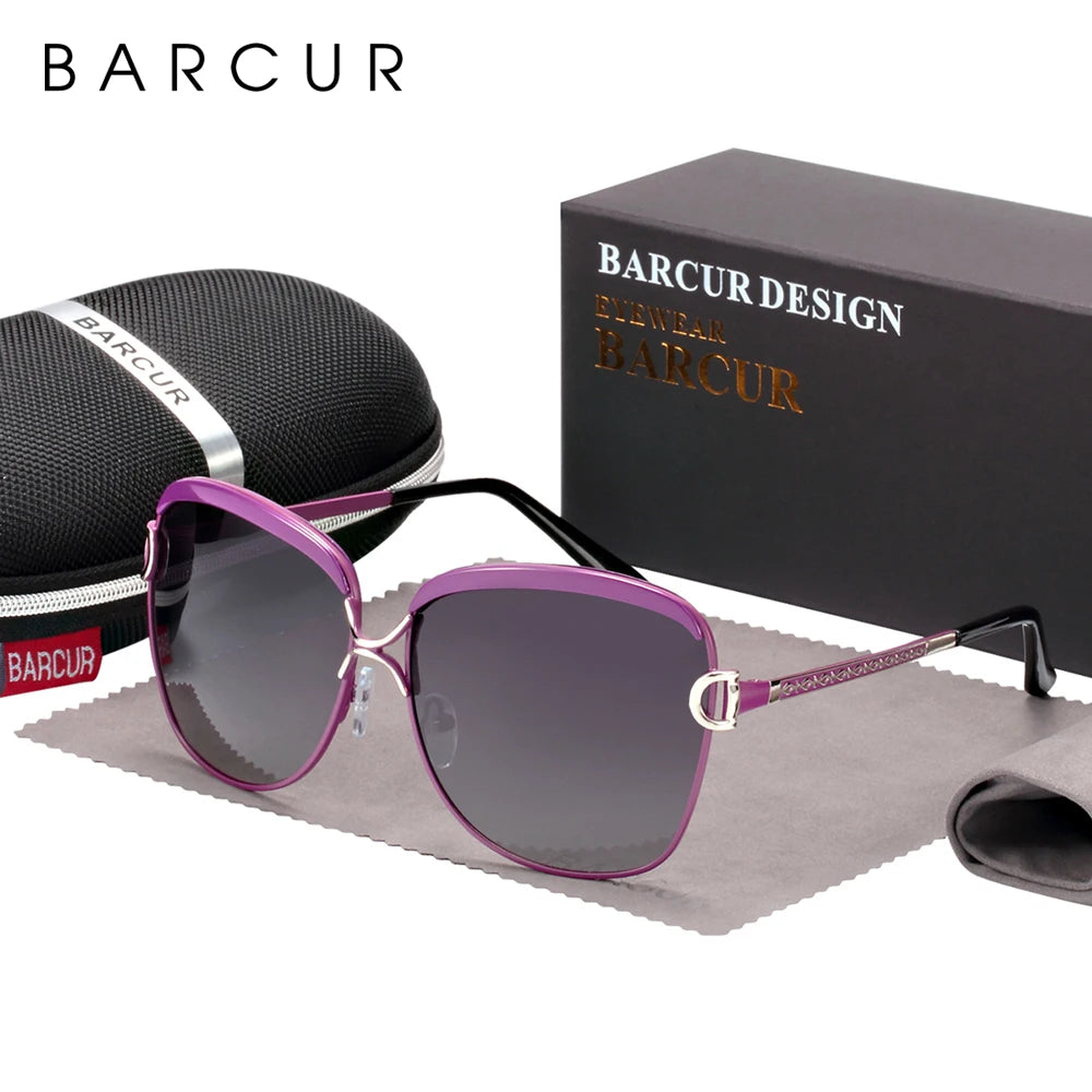 BARCUR Polarized Ladies Sunglasses Women Gradient Lens Round Sun Glasses Square Luxury Brand Oculos Lunette De Soleil Femme