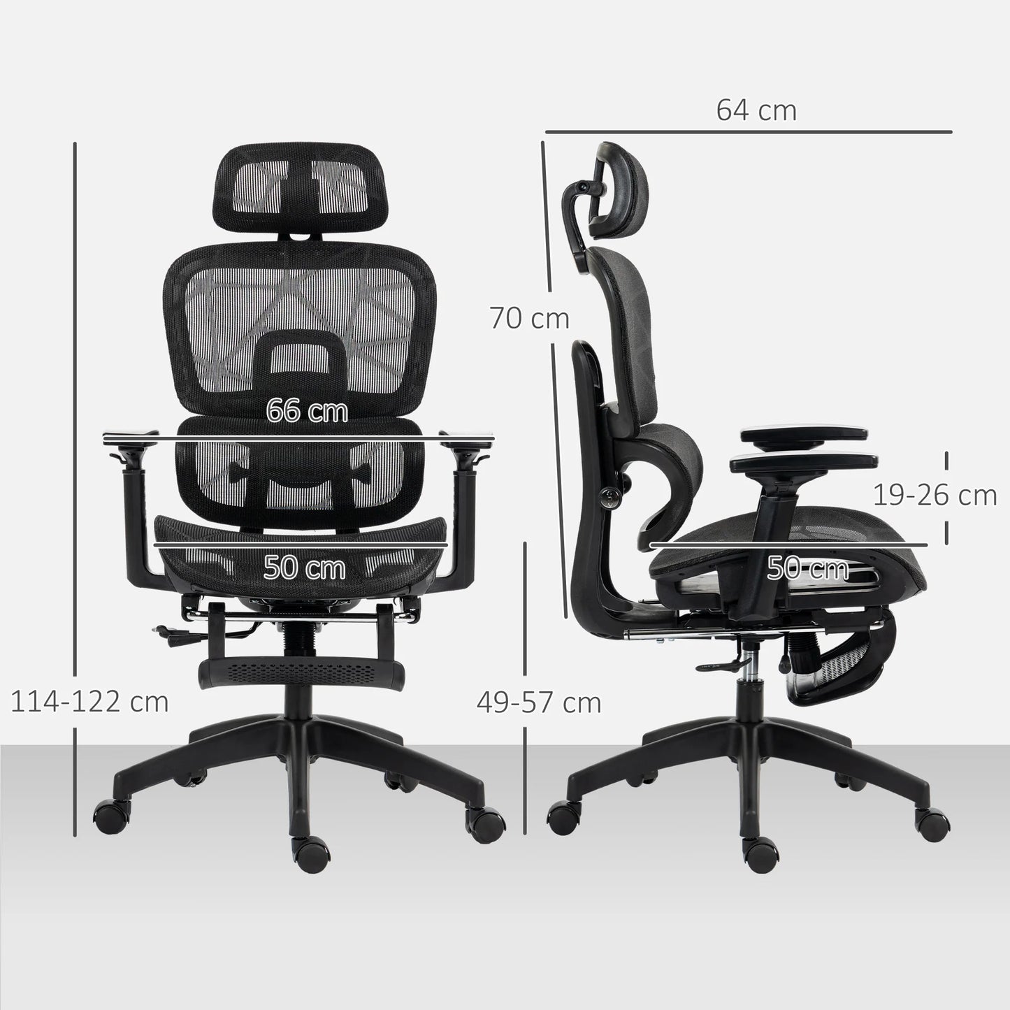 Black Ergonomic Mesh Office Chair, Lumbar Support, Recliner & Footrest, Height Adjustable