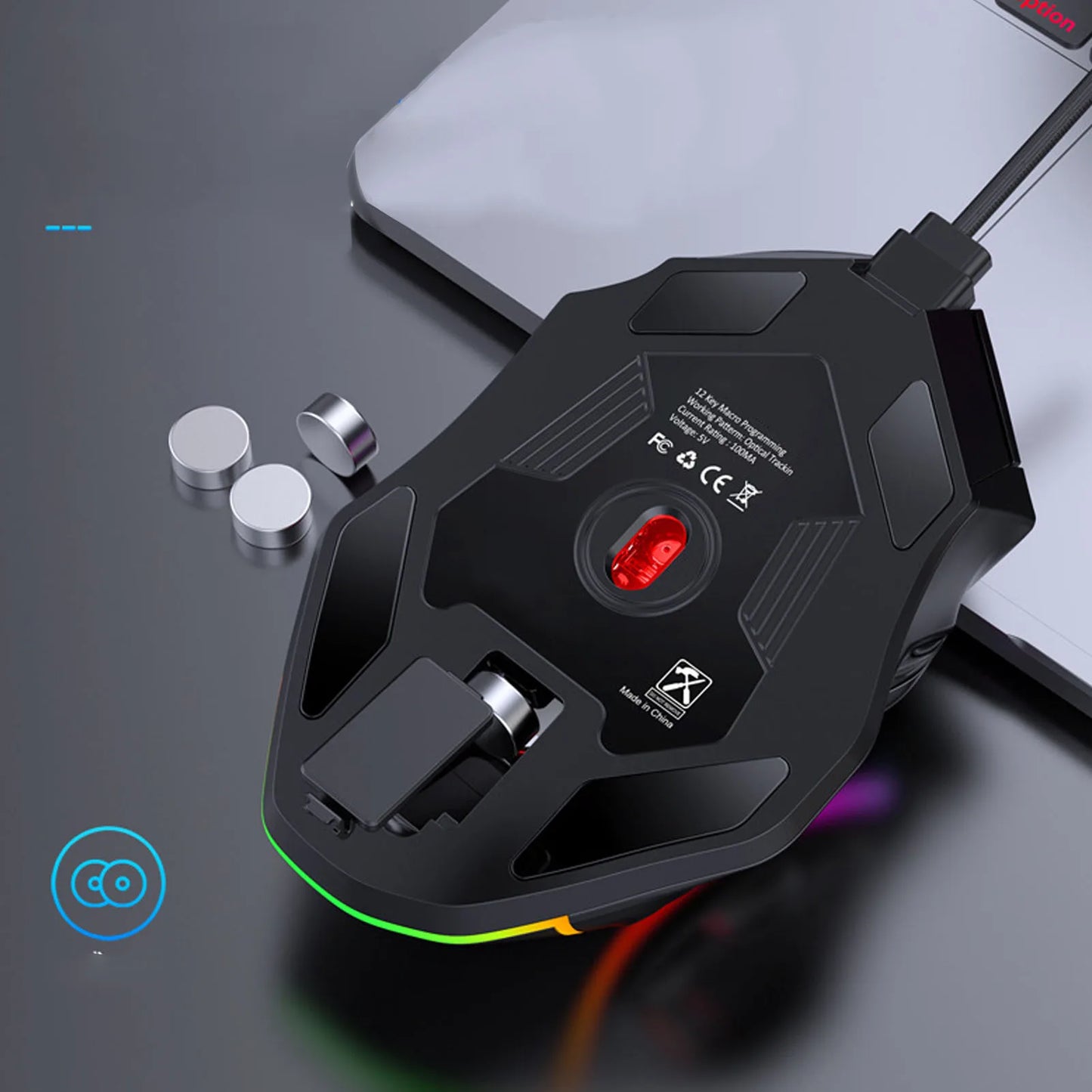 Ratón gaming RGB con cable 12800DPI, 12 teclas, definición de macros, accesorios de repuesto para ordenador, funcionamiento fotoeléctrico