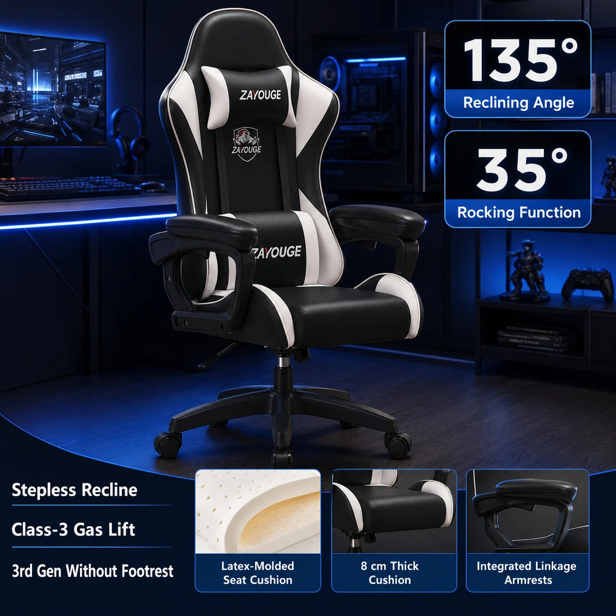Cadeira de Escritório Gaming Reclinável AOLIVIYA para Computador em Casa, Rotativa, com Elevação, Encosto e Apoio para Pés, para Cybercafé e E-Sports