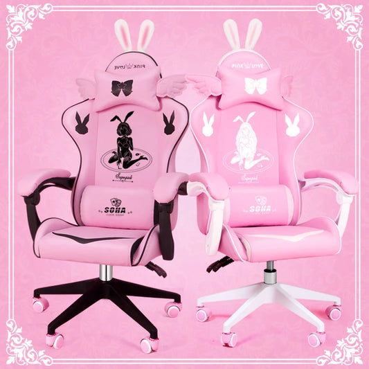 Pink Gaming Chair High-Quality Girls Cartoon Home Live Gamer Chair Comfortable Swivel Chair Adjustable Office Computer Chair