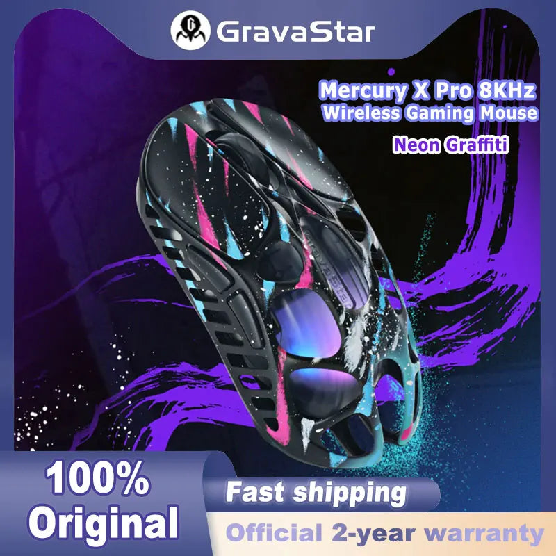 Rato Gaming Sem Fios GravaStar Mercury X Pro Tri-Mode, Recetor 8K, Leve em Liga de Magnésio, Bateria de Longa Duração, RGB