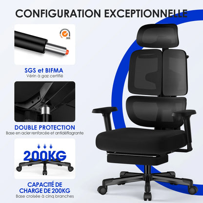 AUTHMIC Ergonomic Office Chair with 6D Adjustable Armrests, 3D Headrest, Lumbar Support, Reclining Mesh Desk Chair 200kg Capacity