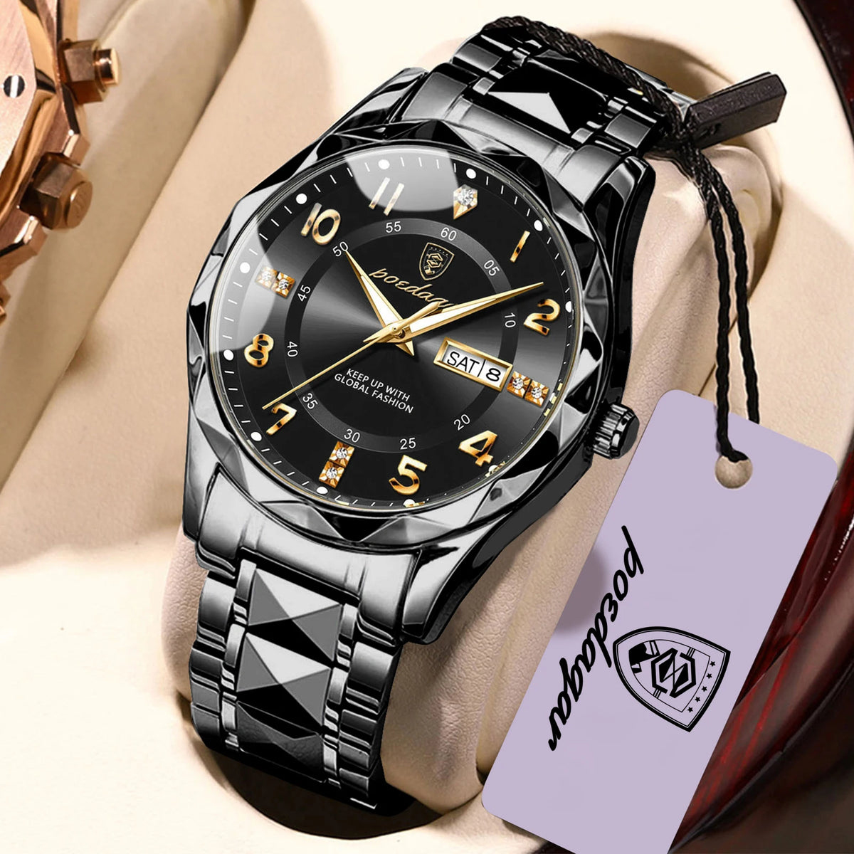 POEDAGAR Fashion Luxury men’s watch, water-resistant, luminous, quartz, stainless steel strap, date and day of the week, casual style.