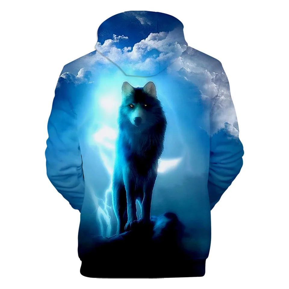 Sweatshirt com Capuz Cool Space Galaxy Wolf para Homem — Lobo Brilhante, Estilo Fashion, Pullover de Primavera e Outono