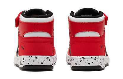 Puma Rebound LayUp Little Kid Speckled - Baskets rouges High Risk, blanc et noir 386925-01