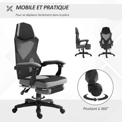 Ergonomic Gaming Office Chair Grey & Black with Adjustable Height, 360° Swivel, Mesh Fabric, High Density Foam, Comfortable Computer Chair