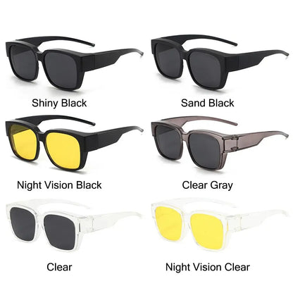 Polarized Fit Over Glasses Sunglasses for Women Men, Trendy Square Wrap Around Shades for Driving Riding, UV Protection