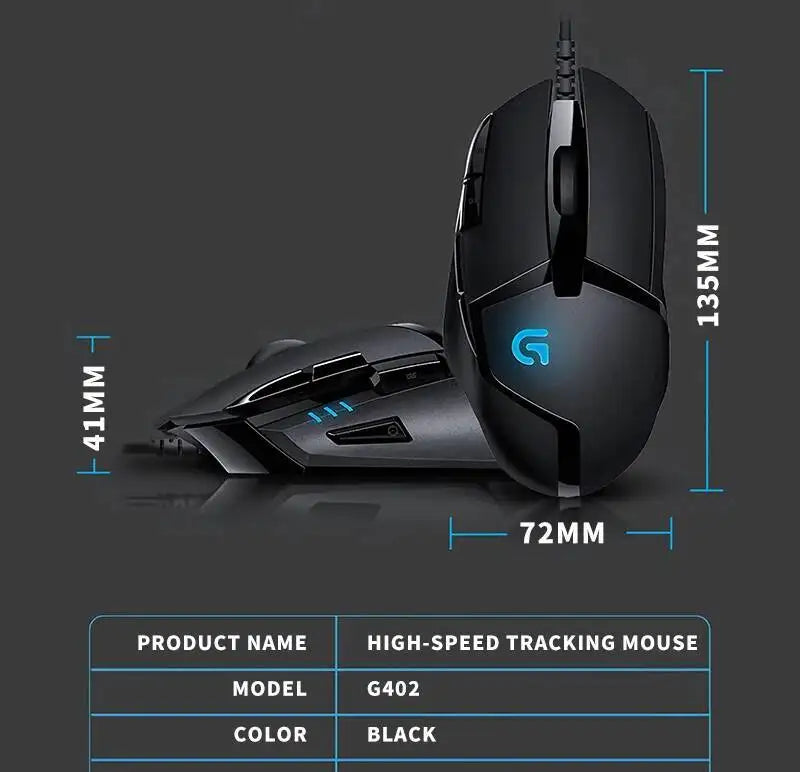 Ratón gaming Logitech G402 con tecnología Fusion Engine, 4 ajustes de DPI, procesador de 32 bits y diseño antideslizante para gaming competitivo profesional
