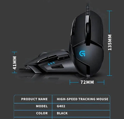 Ratón gaming Logitech G402 con tecnología Fusion Engine, 4 ajustes de DPI, procesador de 32 bits y diseño antideslizante para gaming competitivo profesional