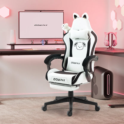 Cadeira Gaming Kawaii Cor-de-Rosa com Orelhas de Gato, Apoio para os Pés, Encosto Alto Ergonómico e Apoio Lombar com Pata de Gato