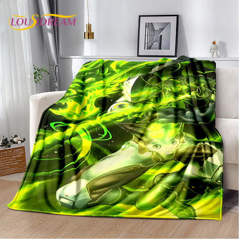 Overwatch Gamer DVA Reaper Manta Macia de Peluche, Manta de Flanela para Sala de Estar, Quarto, Cama, Sofá, Piquenique, Criança, 3D