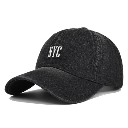 Fashion NYC Embroidery Denim Snapback Baseball Caps Adjustable Outdoor Casual Adult Wash Sports Golf Sun Hats