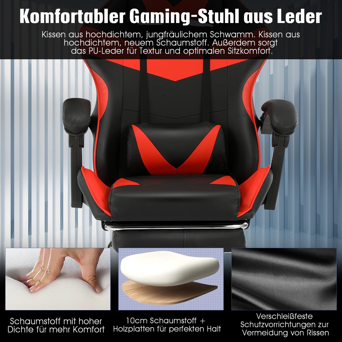 Ergonomic Gaming Chair with Massage Function, Height Adjustable Office Chair Computer Chair with Armrests Headrests, up to 150KG