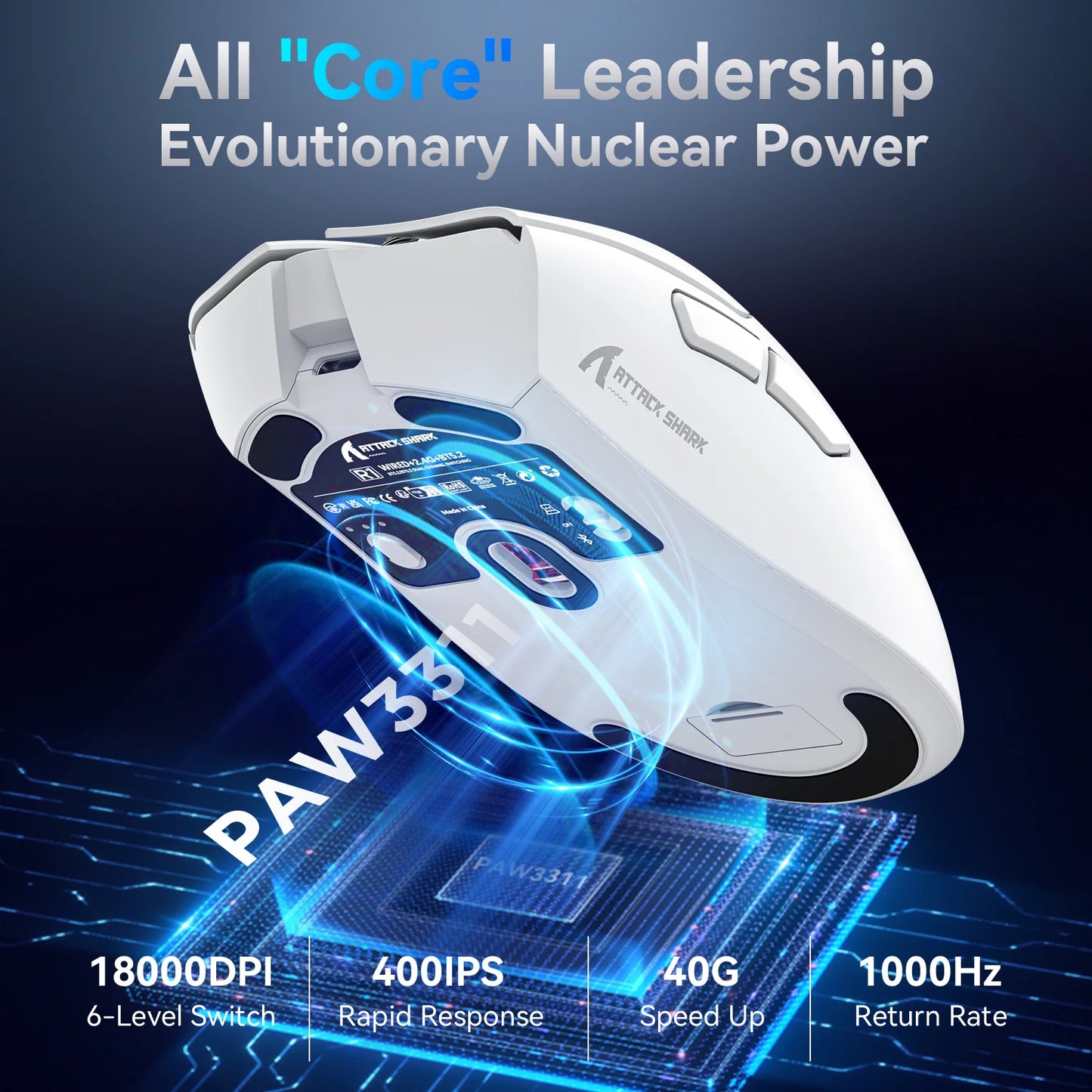 Attack Shark R1 Tri-Mode 2.4g-BT-Wired, PAW3311 18000DPI, 59g  Lightweight Gaming Mouse
