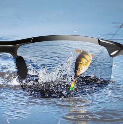 Fashion Fit Rimless Sunglasses Men Women Photochromic Sun Glasses Color Changing Polarized Fishing Car Driving Yellow Glasses