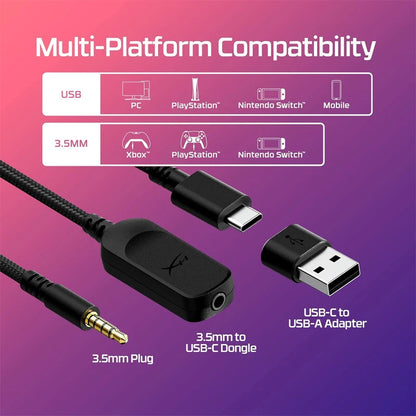 Auriculares gaming con cable HyperX Cloud III con audio espacial DTS X, transductores de 53mm y micrófono con cancelación de ruido – Auriculares gaming USB y 3.5mm para PC, PS5, Xbox y Switch