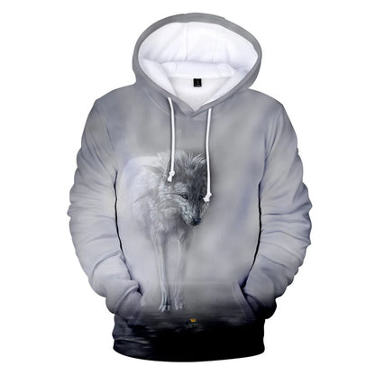 Sweatshirt com Capuz Cool Space Galaxy Wolf para Homem — Lobo Brilhante, Estilo Fashion, Pullover de Primavera e Outono
