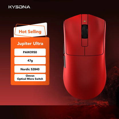 Ratón gaming KYSONA serie Jupiter con cable e inalámbrico, 8Khz, sensor PAW3950, Bluetooth, 46g, recargable, controlador web para PC y portátil