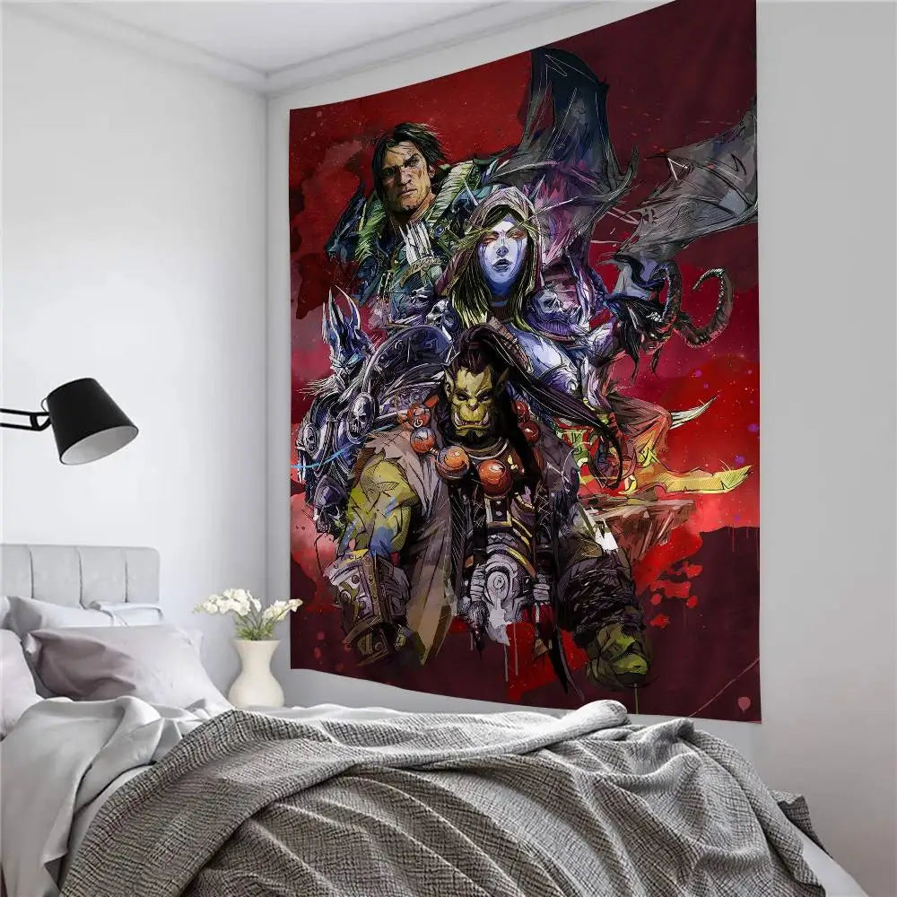 Μεγάλη επιτοίχια ταπισερί με εκτύπωση Hot Game World Of Warcraft, οικονομική χίπικη διακόσμηση τοίχου, μποέμ επιτοίχιες ταπισερί, μάνταλα για διακόσμηση σπιτιού