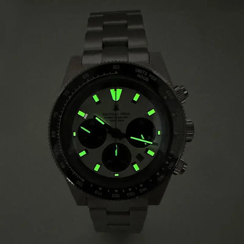Tactical Frog Men's Business Diving Watch VS75B Quartz Chronograph 316L Steel Sapphire 200M Waterproof C3 Luminous Men's Watch