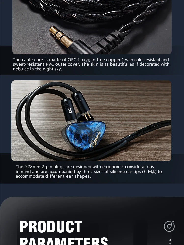 Vzonis DDB-03 HiFi IEM 1DD+1BA+1 Bone Conduction Hybrid Driver Gaming earphones in ear high resolution resin music Headphone