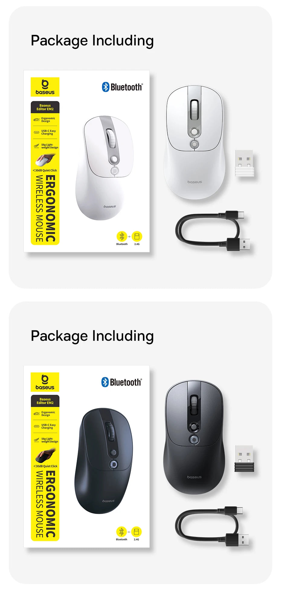 【NOU】Mouse wireless ergonomic Baseus EM2 Bluetooth 5.3 2.4G, încărcare Type-C, ultra-ușor și silențios, cu buton personalizabil