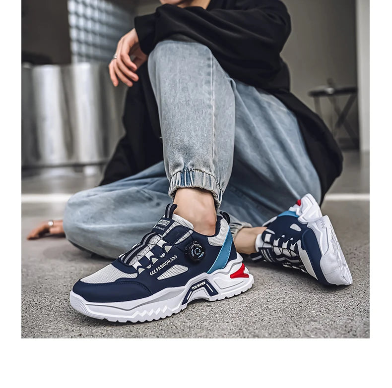 Koreanische Herren-Sportschuhe mit drehbarer Schnalle, modische Freizeitschuhe für alle Jahreszeiten, weiche rutschfeste Sohle, Outdoor-Laufschuhe, Studenten-Sneaker