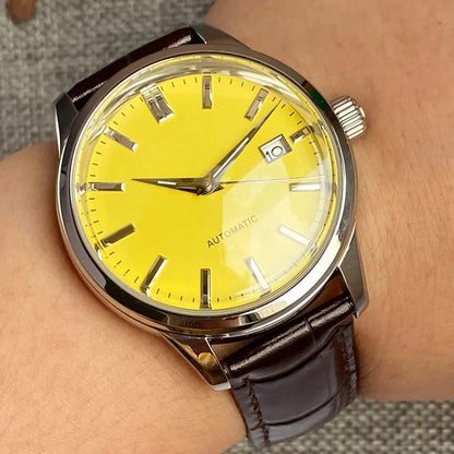 Tandorio 40mm Japanese NH35 Automatic 200M Diving Watch Men Beige Dial Bubble Sapphire Polished Case Glass Back Screw Crown