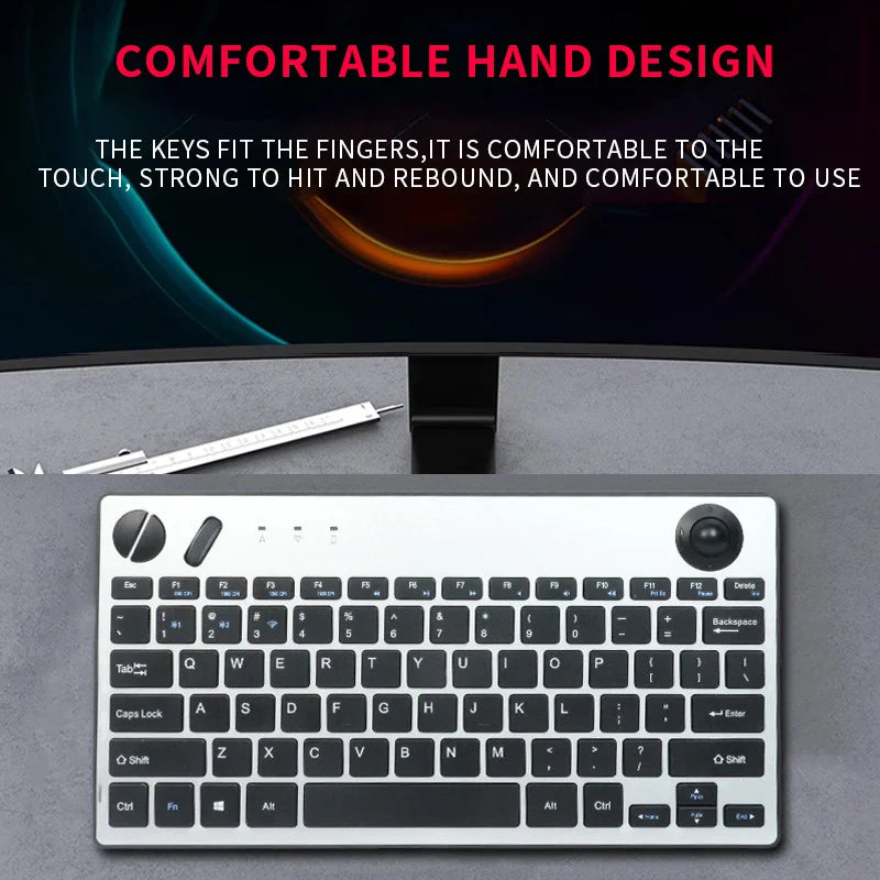 Jomaa Wireless Mini Trackball Keyboard, 78-Key, Bluetooth Keyboard with Trackball Air Mouse 1600dpi, for TV iPad Phone Laptop