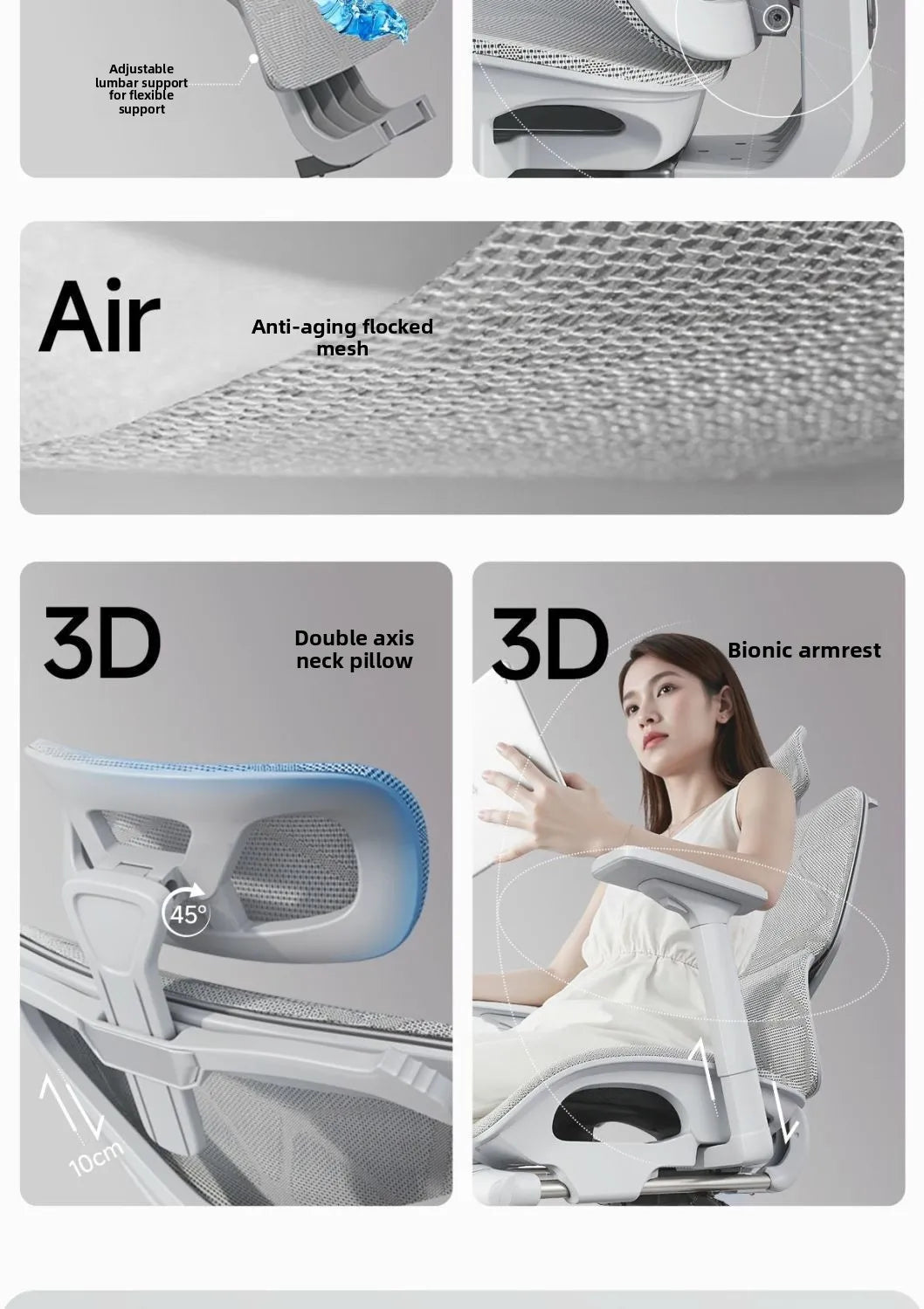 Sedia da ufficio ergonomica regolabile in mesh, sedia da scrivania per computer con schienale alto traspirante, supporto lombare 6D e poggiapiedi retrattile