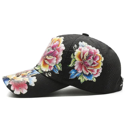 Boné de basebol de secagem rápida para homem e mulher, chapéus de sol florais com estampado em estilo chinês, chapéus de sol com flores, chapéus para exterior