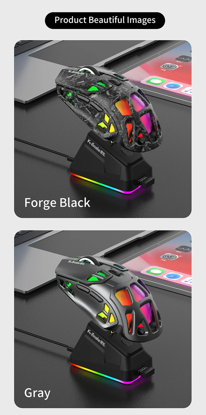 Lenovo Tri-Mode Gaming Mouse Wireless with RGB Charging Dock, 12000DPI Ergonomic Rechargeable Mouse, Bluetooth 2.4G USB Mouse for PC Laptop