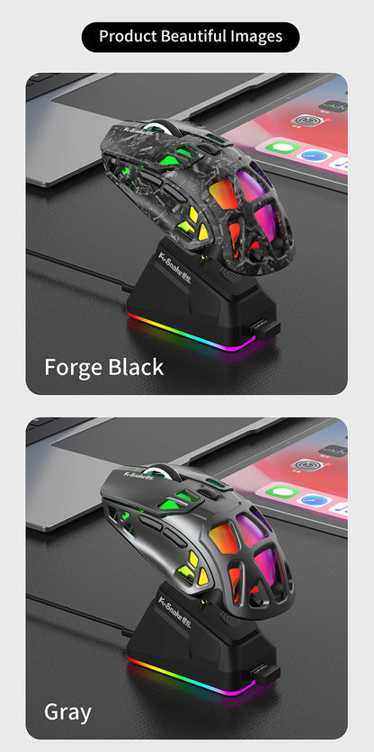 Lenovo Tri-Mode Gaming Mouse Wireless with RGB Charging Dock, 12000DPI Ergonomic Rechargeable Mouse, Bluetooth 2.4G USB Mouse for PC Laptop