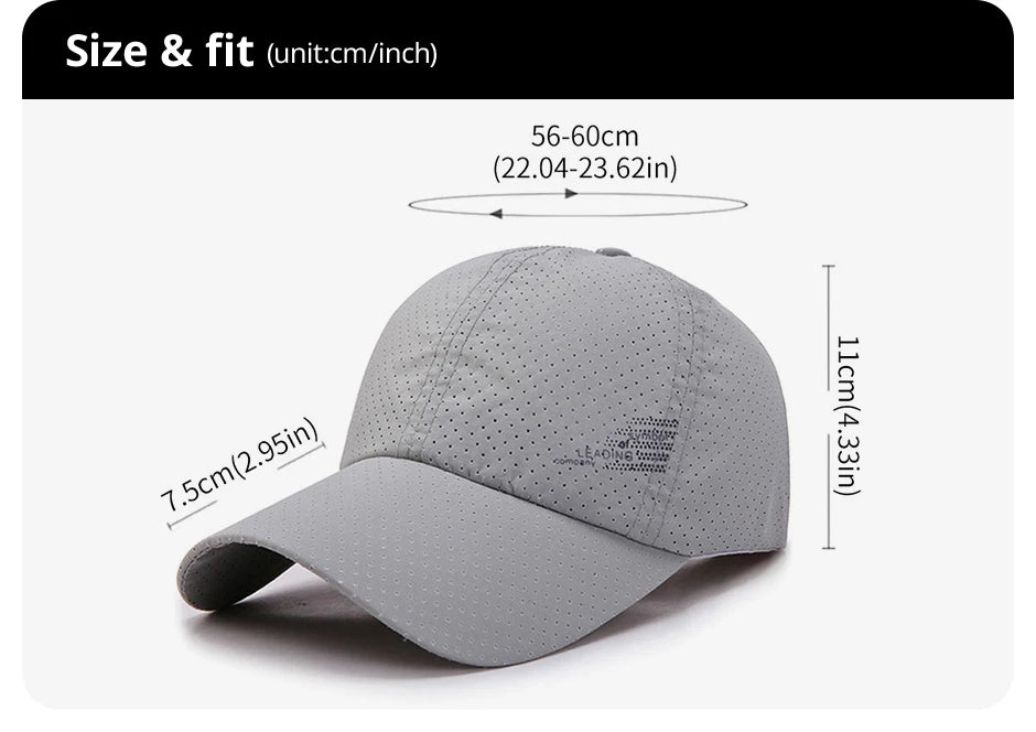 Quick Dry Baseball Cap Outdoor Sports Mesh Breathable Hat For Men Portable Hiking Fishing Sunbonnet Golf Adjustable Cap