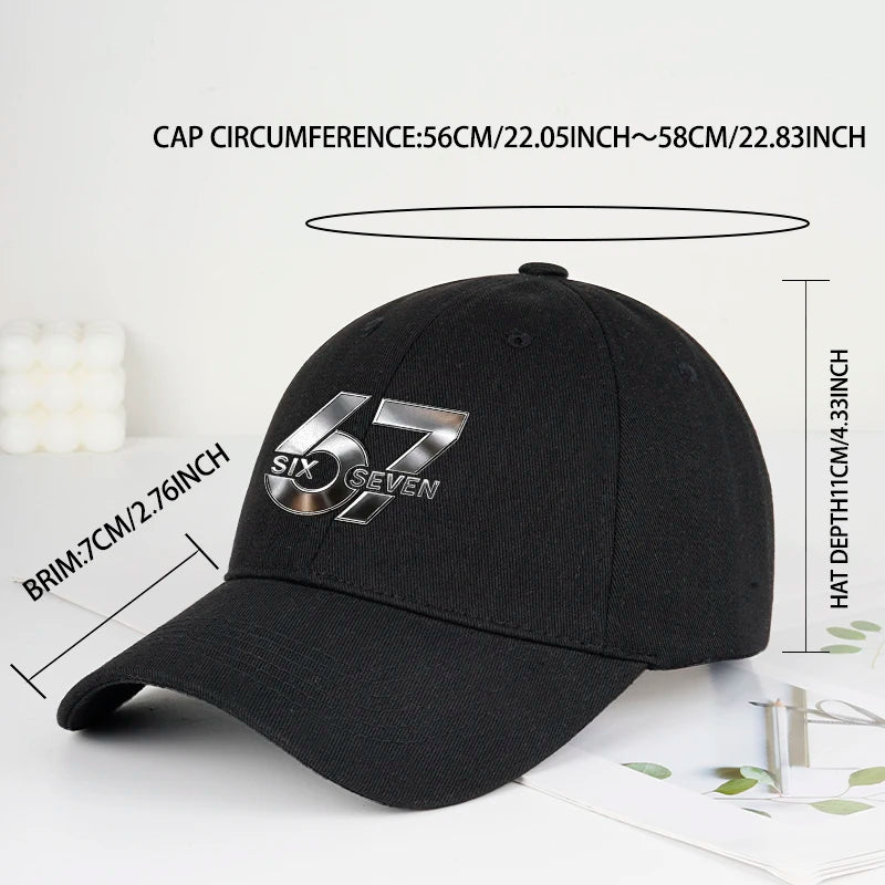 Metallic Number 67 "Six Seven" Print Baseball Cap Adjustable Unisex Streetwear Sun Hat
