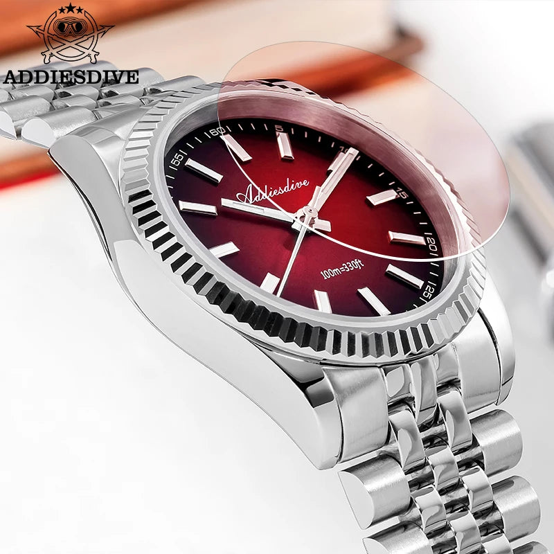Relógio masculino novo ADDIESDIVE AD2073, vidro de safira, 36mm, VH31, quartz, efeito sunburst, 10Bar, impermeável para mergulho, luminoso