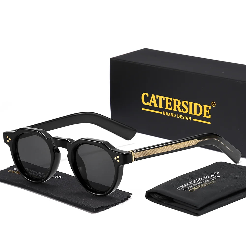 CATERSIDE Retro Round Men's Sunglasses High-Quality Thick Style Women's Outdoor Travel Business Driving Decorative Glasses UV400