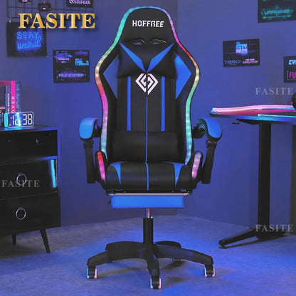 Fashion High Back Video Game Chair with Speakers Massage Computer Gaming Chair with LED Lights and Footrest