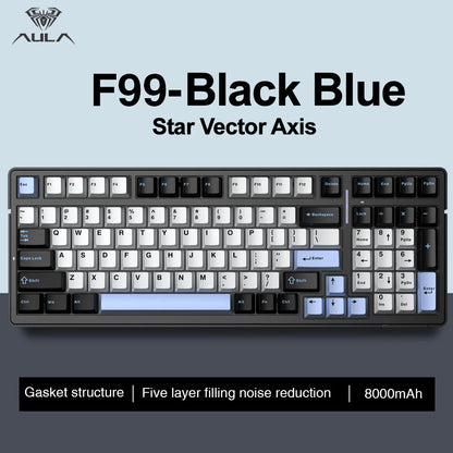 Tastiera meccanica AULA F99 Bluetooth 5.0/2.4G wireless/cablata con montaggio gasket, tastiera gaming 99 tasti, personalizzabile