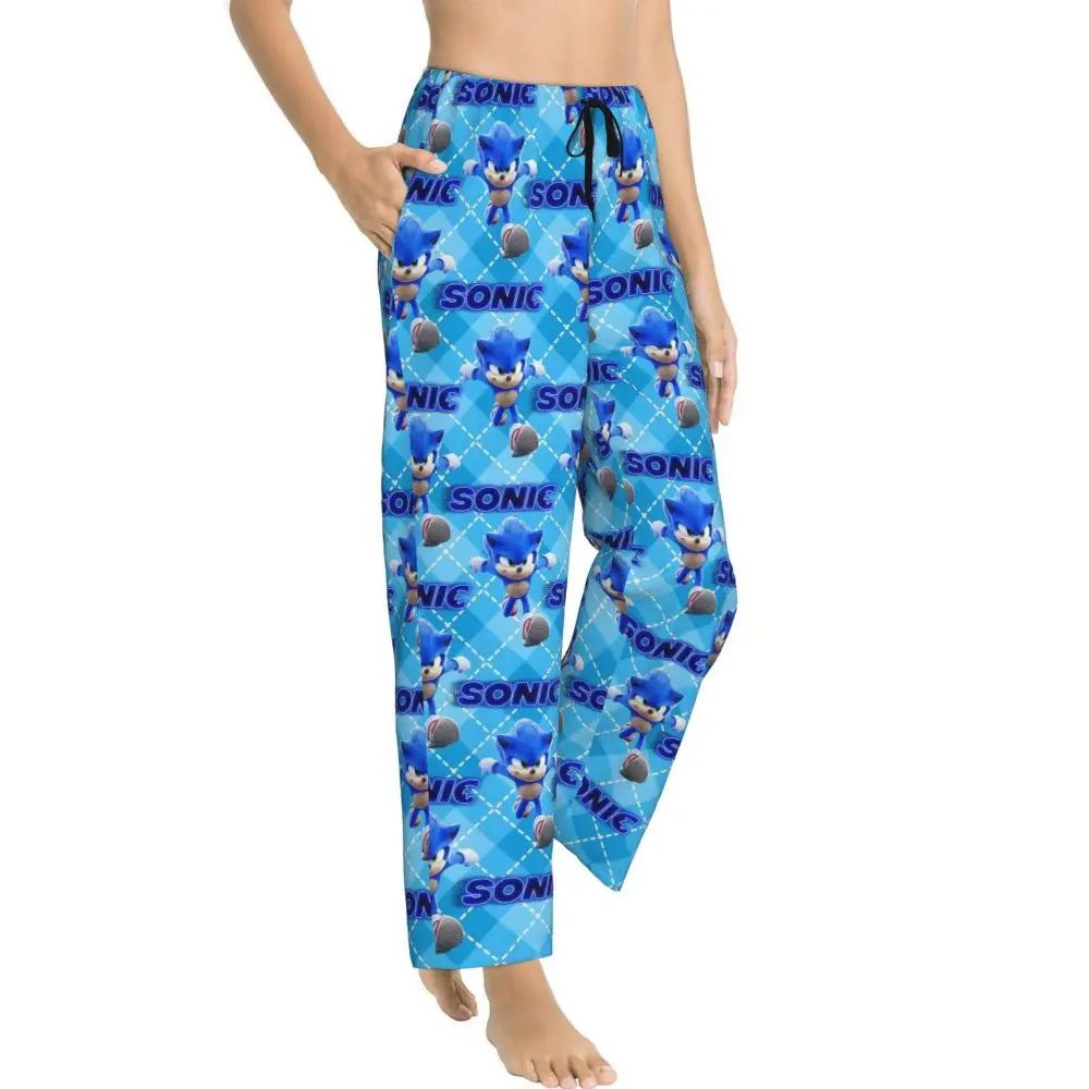 Custom Printed Womens Soniced Pajama Pants Hedgehog Game Sleepwear Sleep Lounge Bottoms with Pockets