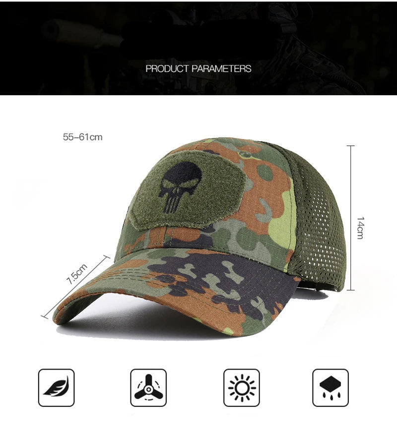 Militärische Trainingsmütze im Camouflage-Karo-Design für Frühling und Sommer, Outdoor-Sport, Sonnenschutz, Netzmütze, lässige Schirmmütze