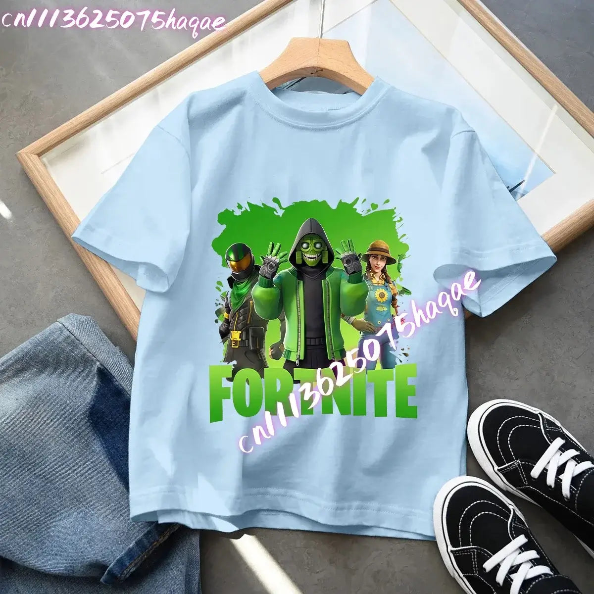 Camiseta azul de algodón para niños Fortress Night, manga corta, diseño kawaii de dibujos animados para niño y niña, ropa de verano, regalo
