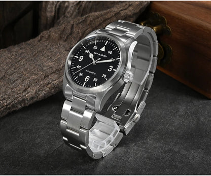 San Martin Men Pilot Watch 37mm Miyota 8215 Fashion Simple Style Military Automatic Mechanical Watches 100m Waterproof BGW-9
