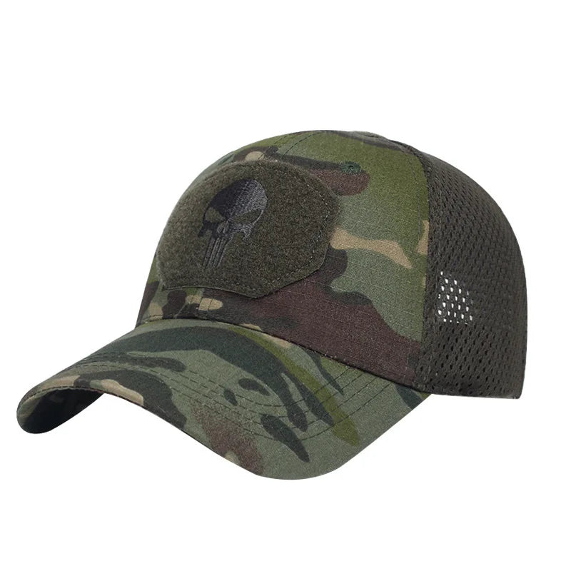 Militärische Trainingsmütze im Camouflage-Karo-Design für Frühling und Sommer, Outdoor-Sport, Sonnenschutz, Netzmütze, lässige Schirmmütze