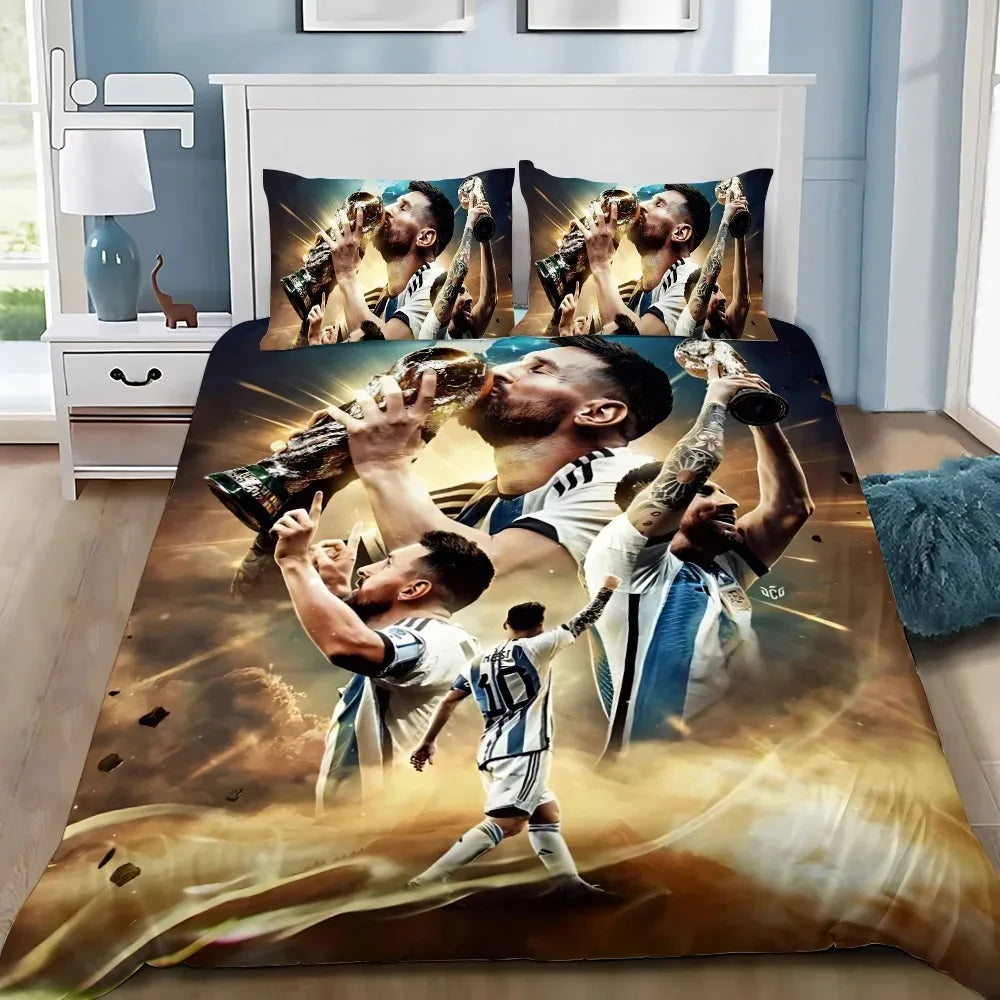 Set de ropa de cama Football Star M-messis con funda nórdica y funda de almohada para adulto, niño y niña, decoración de dormitorio infantil, tamaño individual, doble y grande